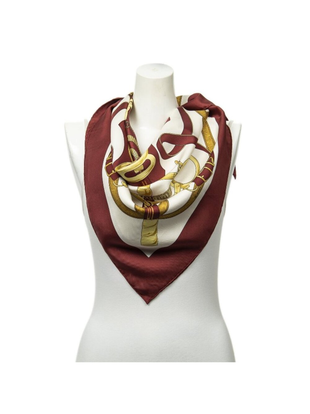 Hermes Scarf Burgundy Ivory Gold Silk